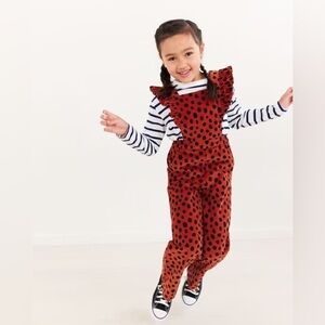 Hanna Andersson Ruffle Jumpsuit In Stretch Corduroy, Mini Spots, Size 6-7